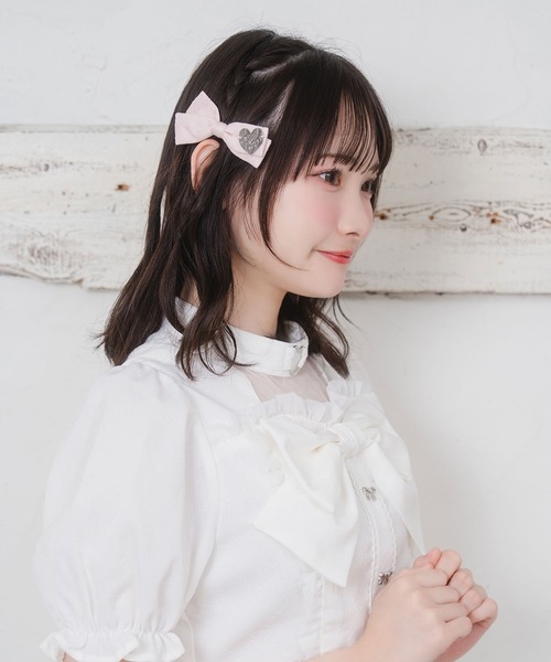 Honey Cinnamon(ハニーシナモン)の「ロゴプレートリボンクリップセット(ヘアピン・レディース・ピンク/アイボリー・FREE)」の1枚目の写真
