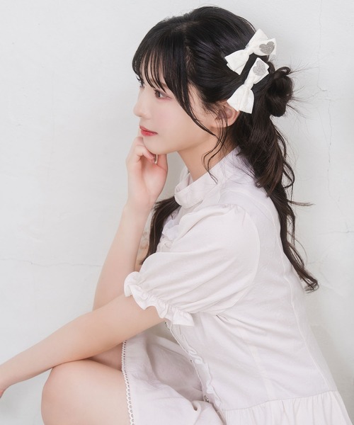 Honey Cinnamon(ハニーシナモン)の「ロゴプレートリボンクリップセット(ヘアピン・レディース・ピンク/アイボリー・FREE)」の3枚目の写真