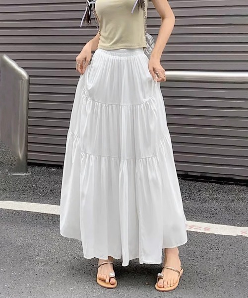 Miniministore(ミニミニストア)の「ティアードロングスカート レディース春夏(スカート・レディース・ブラック/アイボリー/ホワイト・FREE)」の2枚目の写真