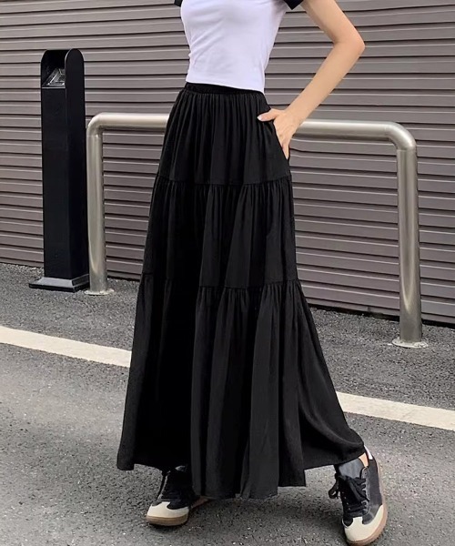 Miniministore(ミニミニストア)の「ティアードロングスカート レディース春夏(スカート・レディース・ブラック/アイボリー/ホワイト・FREE)」の1枚目の写真