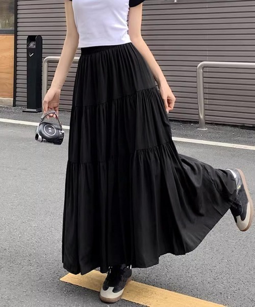 Miniministore(ミニミニストア)の「ティアードロングスカート レディース春夏(スカート・レディース・ブラック/アイボリー/ホワイト・FREE)」の5枚目の写真