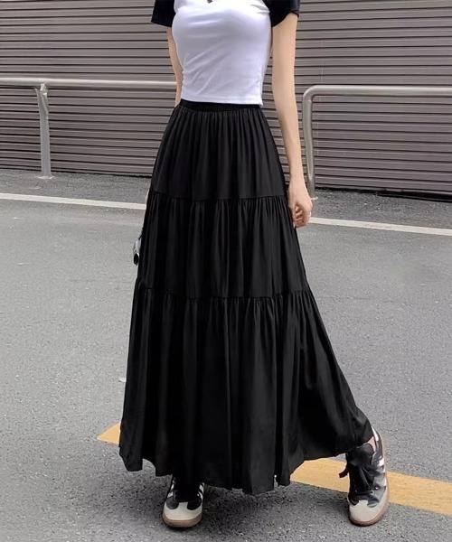 Miniministore(ミニミニストア)の「ティアードロングスカート レディース春夏(スカート・レディース・ブラック/アイボリー/ホワイト・FREE)」の6枚目の写真