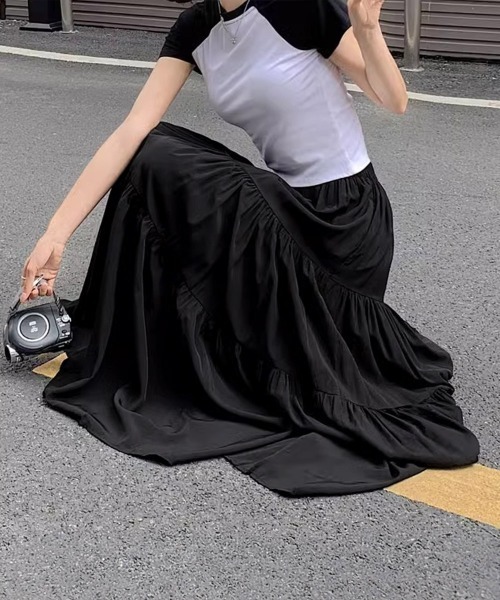 Miniministore(ミニミニストア)の「ティアードロングスカート レディース春夏(スカート・レディース・ブラック/アイボリー/ホワイト・FREE)」の7枚目の写真