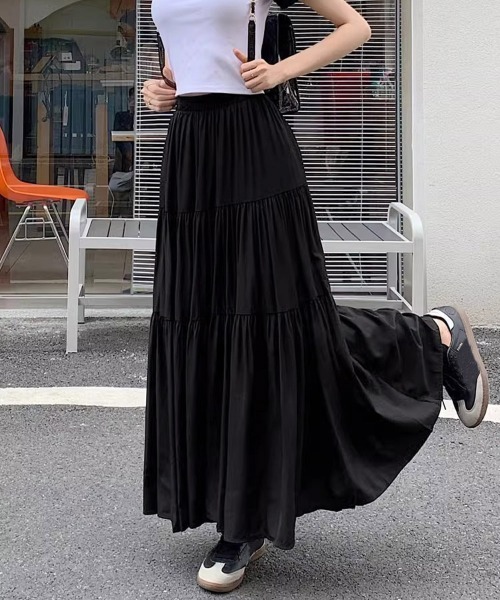 Miniministore(ミニミニストア)の「ティアードロングスカート レディース春夏(スカート・レディース・ブラック/アイボリー/ホワイト・FREE)」の8枚目の写真