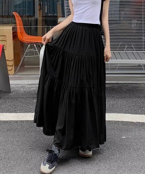Miniministore(ミニミニストア)の「ティアードロングスカート レディース春夏(スカート・レディース・ブラック/アイボリー/ホワイト・FREE)」の9枚目の写真