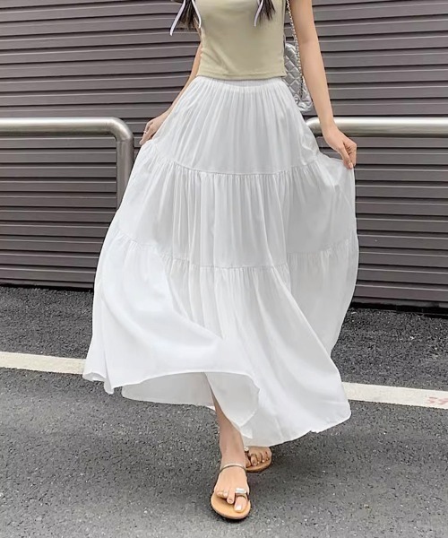 Miniministore(ミニミニストア)の「ティアードロングスカート レディース春夏(スカート・レディース・ブラック/アイボリー/ホワイト・FREE)」の10枚目の写真