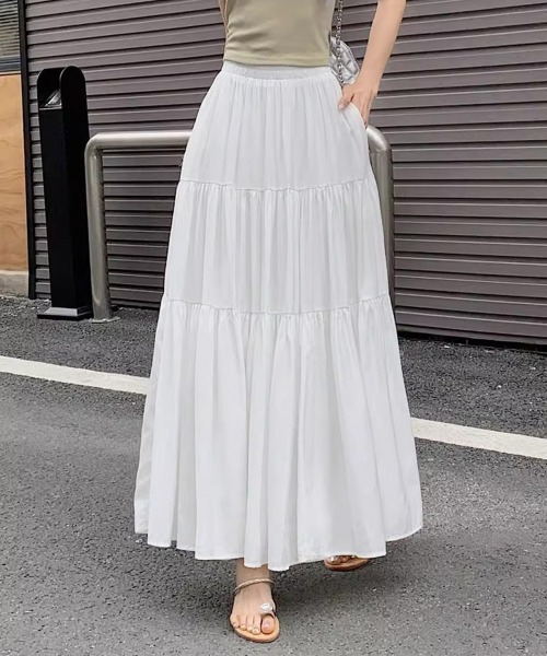 Miniministore(ミニミニストア)の「ティアードロングスカート レディース春夏(スカート・レディース・ブラック/アイボリー/ホワイト・FREE)」の11枚目の写真