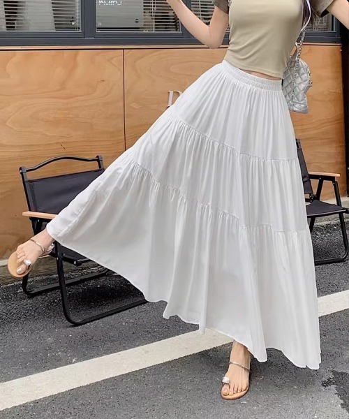 Miniministore(ミニミニストア)の「ティアードロングスカート レディース春夏(スカート・レディース・ブラック/アイボリー/ホワイト・FREE)」の12枚目の写真