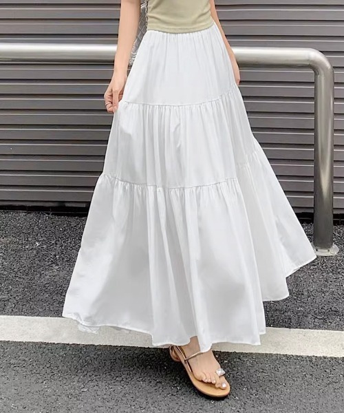 Miniministore(ミニミニストア)の「ティアードロングスカート レディース春夏(スカート・レディース・ブラック/アイボリー/ホワイト・FREE)」の13枚目の写真