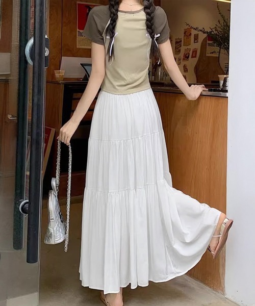 Miniministore(ミニミニストア)の「ティアードロングスカート レディース春夏(スカート・レディース・ブラック/アイボリー/ホワイト・FREE)」の14枚目の写真