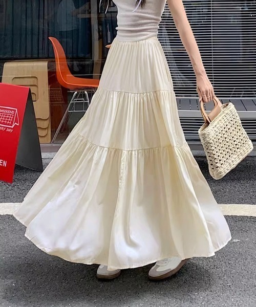 Miniministore(ミニミニストア)の「ティアードロングスカート レディース春夏(スカート・レディース・ブラック/アイボリー/ホワイト・FREE)」の16枚目の写真
