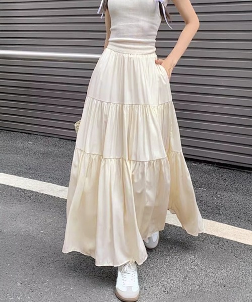Miniministore(ミニミニストア)の「ティアードロングスカート レディース春夏(スカート・レディース・ブラック/アイボリー/ホワイト・FREE)」の17枚目の写真