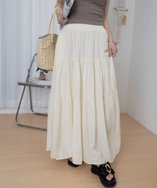 Miniministore(ミニミニストア)の「ティアードロングスカート レディース春夏(スカート・レディース・ブラック/アイボリー/ホワイト・FREE)」の20枚目の写真