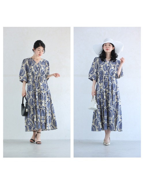 cawaii(カワイイ)の「上品なブルーのダマスク柄ティアードミディアムワンピース(ワンピース・レディース・ブルー・FREE)」の11枚目の写真