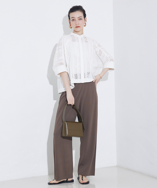 qualite(カリテ)の「【接触冷感】レーヨンストレッチニットパンツ/夏服/サマーニット/カセット服/セットアップ対応(その他パンツ・レディース・ブラウン/チャコールグレー・36/38)」の3枚目の写真