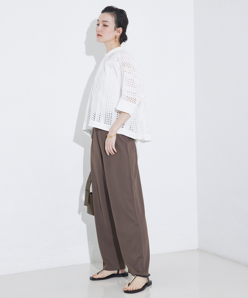 qualite(カリテ)の「【接触冷感】レーヨンストレッチニットパンツ/夏服/サマーニット/カセット服/セットアップ対応(その他パンツ・レディース・ブラウン/チャコールグレー・36/38)」の4枚目の写真