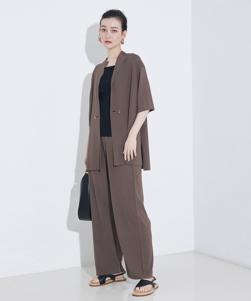 qualite(カリテ)の「【接触冷感】レーヨンストレッチニットパンツ/夏服/サマーニット/カセット服/セットアップ対応(その他パンツ・レディース・ブラウン/チャコールグレー・36/38)」の5枚目の写真