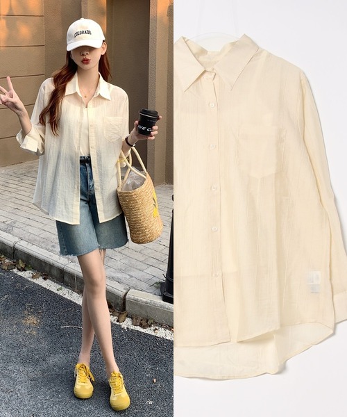 L LABEL（エルラベル）の「シアーシャツ+キャミ2点セット（シャツ/ブラウス・レディース・ホワイト/グリーン/ピンク/イエロー/ブルー・FREE）」の4枚目の写真