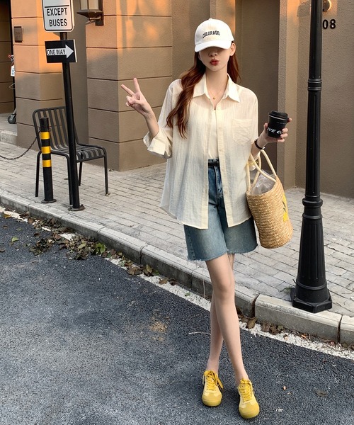 L LABEL（エルラベル）の「シアーシャツ+キャミ2点セット（シャツ/ブラウス・レディース・ホワイト/グリーン/ピンク/イエロー/ブルー・FREE）」の7枚目の写真