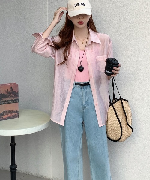 L LABEL（エルラベル）の「シアーシャツ+キャミ2点セット（シャツ/ブラウス・レディース・ホワイト/グリーン/ピンク/イエロー/ブルー・FREE）」の10枚目の写真