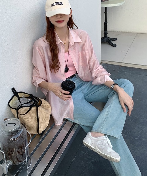 L LABEL（エルラベル）の「シアーシャツ+キャミ2点セット（シャツ/ブラウス・レディース・ホワイト/グリーン/ピンク/イエロー/ブルー・FREE）」の11枚目の写真
