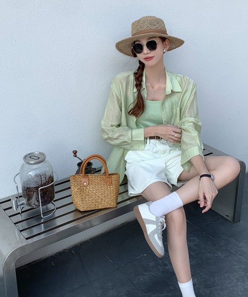 L LABEL（エルラベル）の「シアーシャツ+キャミ2点セット（シャツ/ブラウス・レディース・ホワイト/グリーン/ピンク/イエロー/ブルー・FREE）」の19枚目の写真