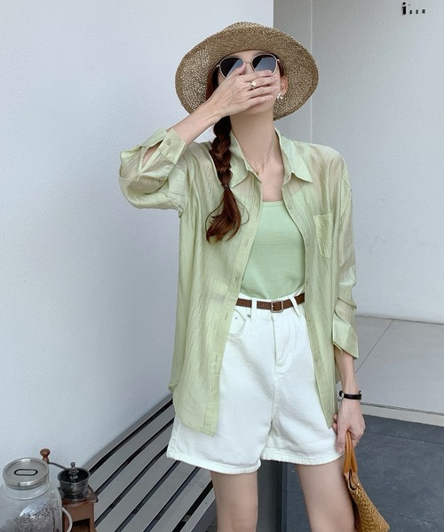 L LABEL（エルラベル）の「シアーシャツ+キャミ2点セット（シャツ/ブラウス・レディース・ホワイト/グリーン/ピンク/イエロー/ブルー・FREE）」の21枚目の写真