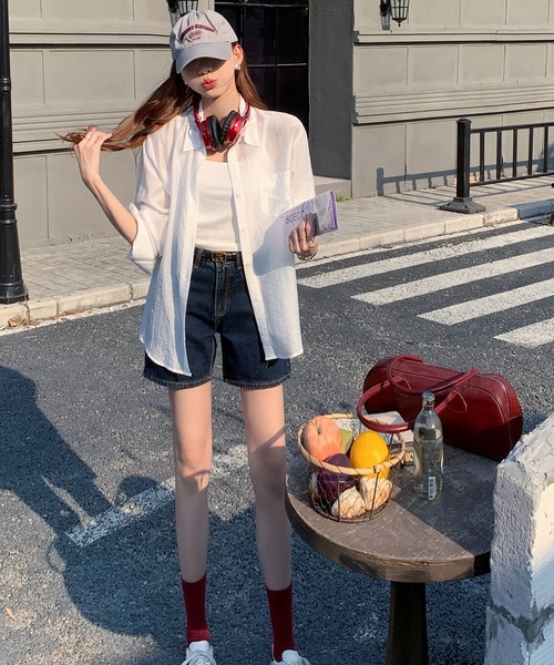 L LABEL（エルラベル）の「シアーシャツ+キャミ2点セット（シャツ/ブラウス・レディース・ホワイト/グリーン/ピンク/イエロー/ブルー・FREE）」の22枚目の写真