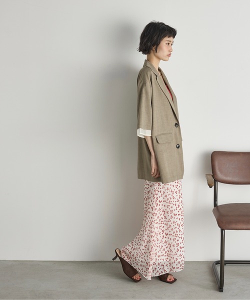 視線を集めて◇CREPE DE CHINE ノット スカート◇CELINE 洗える／日本製／セットアップ可】アート的プリント柄のフレア