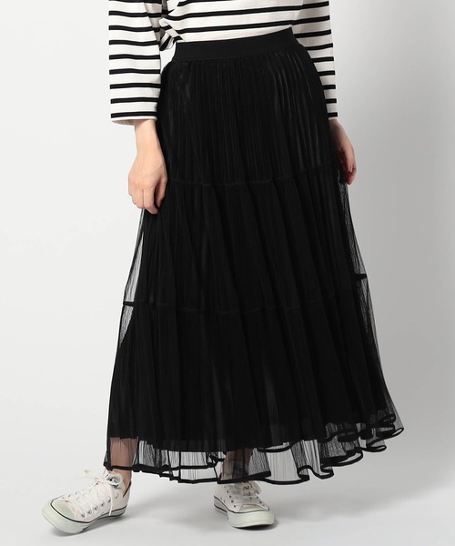 Grand PARK（グランドパーク）の「チュール＆プリーツ ティアードフレアスカート（スカート・レディース・ブラック/ブラウン・FREE）」の2枚目の写真