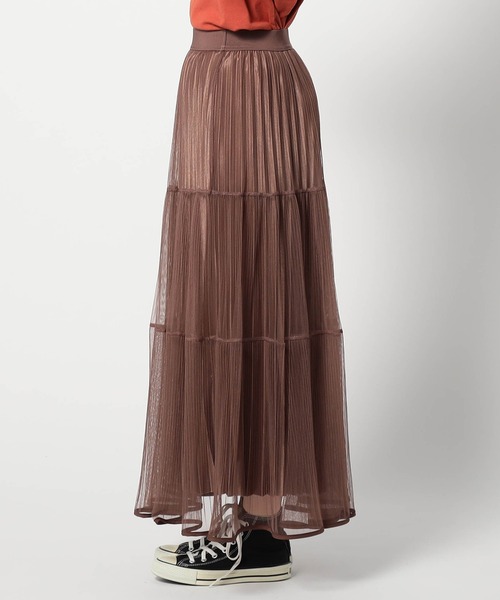 Grand PARK（グランドパーク）の「チュール＆プリーツ ティアードフレアスカート（スカート・レディース・ブラック/ブラウン・FREE）」の8枚目の写真