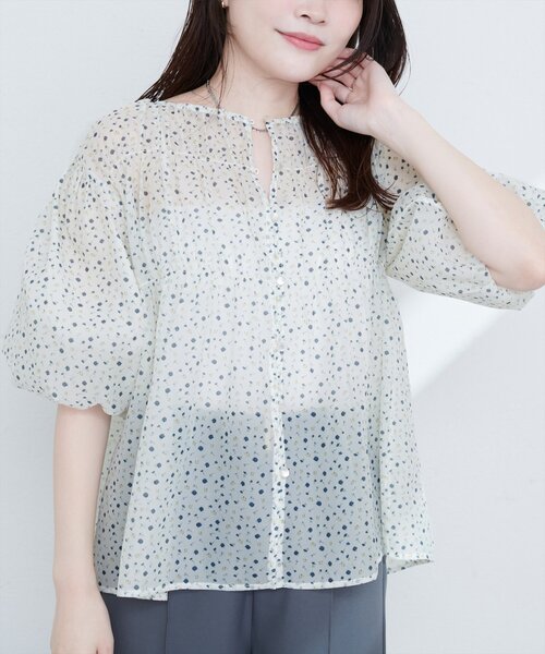 セール】小花柄シアーシャーリングブラウス（シャツ/ブラウス