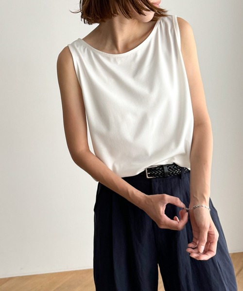 CANAL JEAN（キャナルジーン）の「El mar　レーヨンストレッチタンクトップ（タンクトップ・レディース・ライトグレー/ブラック/アイボリー・ONE SIZE）」の2枚目の写真