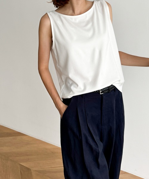 CANAL JEAN（キャナルジーン）の「El mar　レーヨンストレッチタンクトップ（タンクトップ・レディース・ライトグレー/ブラック/アイボリー・ONE SIZE）」の4枚目の写真