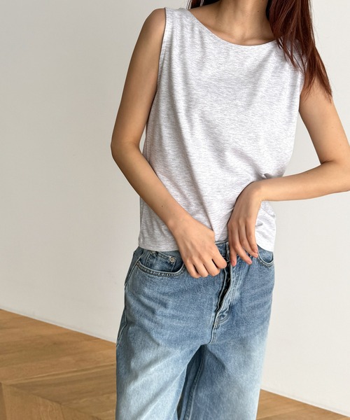 CANAL JEAN（キャナルジーン）の「El mar　レーヨンストレッチタンクトップ（タンクトップ・レディース・ライトグレー/ブラック/アイボリー・ONE SIZE）」の7枚目の写真