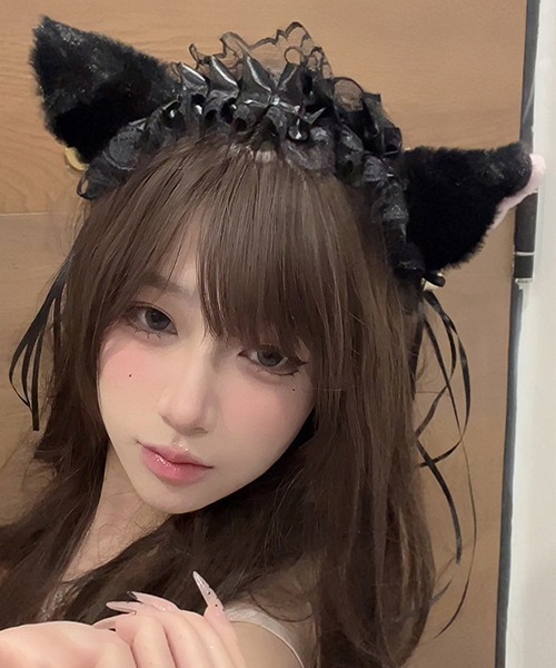 c.u.l(シーユーエル)の「フリル ふわもこ 猫耳 ヘアバンド カチューシャ cula1194(カチューシャ・レディース・ブラック/ホワイト/ピンク/ブラック系その他・FREE)」の7枚目の写真