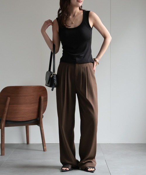 ap retro（アプレトロ）の「【ap retro basic】カップ付きタンクトップ / インナー《動画あり》（キャミソール・レディース・ブラック/ホワイト/ブラウン・MEDIUM/LARGE/SMALL/X-LARGE）」の13枚目の写真