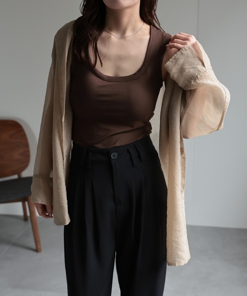 ap retro（アプレトロ）の「【ap retro basic】カップ付きタンクトップ / インナー《動画あり》（キャミソール・レディース・ブラック/ホワイト/ブラウン・MEDIUM/LARGE/SMALL/X-LARGE）」の9枚目の写真