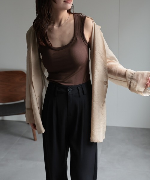 ap retro（アプレトロ）の「【ap retro basic】カップ付きタンクトップ / インナー《動画あり》（キャミソール・レディース・ブラック/ホワイト/ブラウン・MEDIUM/LARGE/SMALL/X-LARGE）」の7枚目の写真