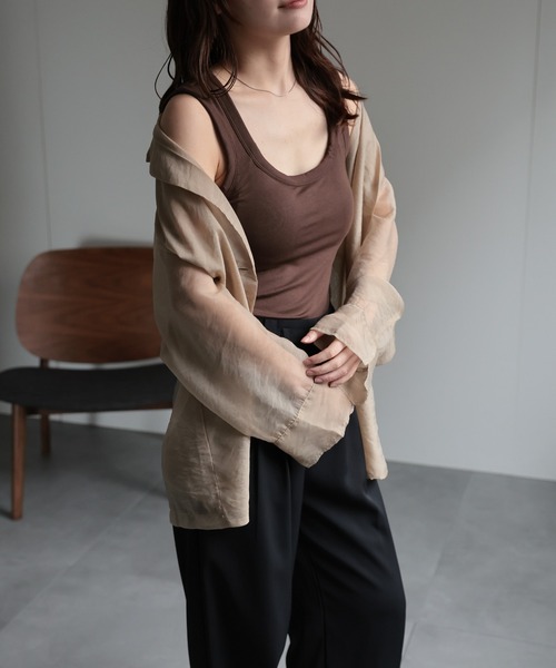 ap retro（アプレトロ）の「【ap retro basic】カップ付きタンクトップ / インナー《動画あり》（キャミソール・レディース・ブラック/ホワイト/ブラウン・MEDIUM/LARGE/SMALL/X-LARGE）」の6枚目の写真