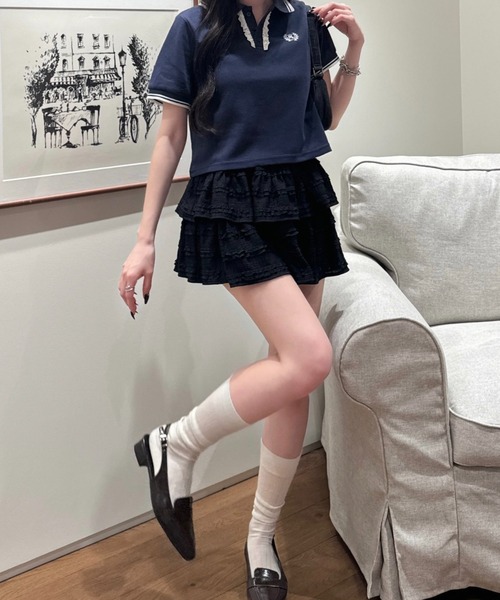 nemne store（ネンネストア）の「フリルレース付きポロシャツ（ポロシャツ・レディース・アイボリー/ライトブルー/ネイビー・SMALL/MEDIUM）」の3枚目の写真