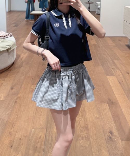 nemne store（ネンネストア）の「フリルレース付きポロシャツ（ポロシャツ・レディース・アイボリー/ライトブルー/ネイビー・SMALL/MEDIUM）」の8枚目の写真