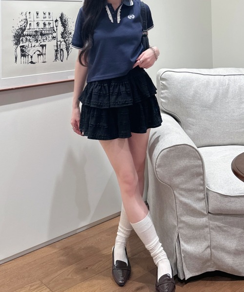 nemne store（ネンネストア）の「フリルレース付きポロシャツ（ポロシャツ・レディース・アイボリー/ライトブルー/ネイビー・SMALL/MEDIUM）」の10枚目の写真