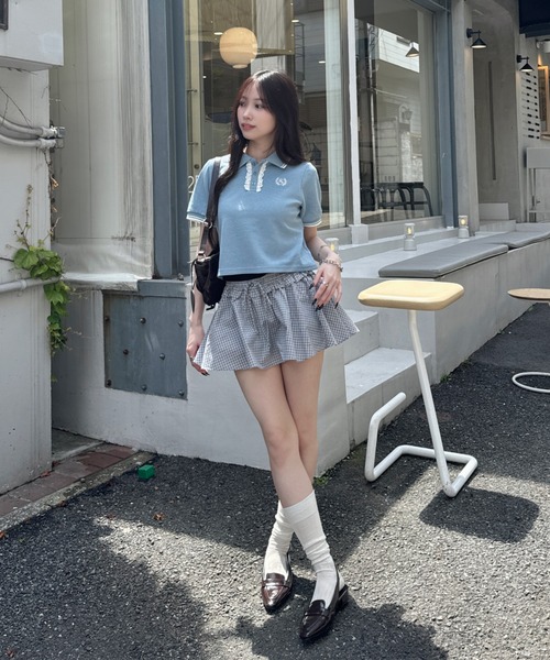 nemne store（ネンネストア）の「フリルレース付きポロシャツ（ポロシャツ・レディース・アイボリー/ライトブルー/ネイビー・SMALL/MEDIUM）」の6枚目の写真