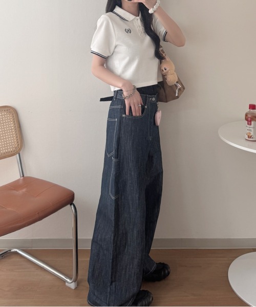 nemne store（ネンネストア）の「フリルレース付きポロシャツ（ポロシャツ・レディース・アイボリー/ライトブルー/ネイビー・SMALL/MEDIUM）」の4枚目の写真