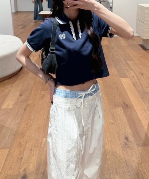 nemne store（ネンネストア）の「フリルレース付きポロシャツ（ポロシャツ・レディース・アイボリー/ライトブルー/ネイビー・SMALL/MEDIUM）」の9枚目の写真