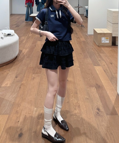 nemne store（ネンネストア）の「フリルレース付きポロシャツ（ポロシャツ・レディース・アイボリー/ライトブルー/ネイビー・SMALL/MEDIUM）」の7枚目の写真