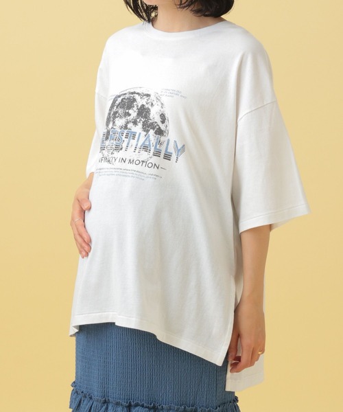 LEPSIM（レプシィム）の「【産前・産後対応】マタニティ／スペースプリントTSS　498579（マタニティウェア/グッズ・レディース・チャコールグレー/オフホワイト・FREE）」の5枚目の写真