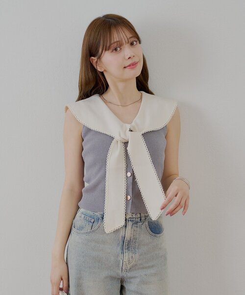 SALON by Chico セーラーノースリベスト SALON by Chico/4色展開】セーラーノースリベスト（ニット