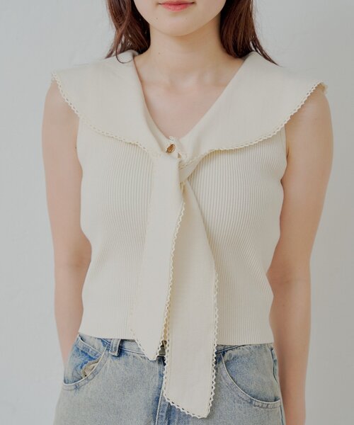 ROKU 6roku チュール　セーラーカラー　ベスト　トップス　ベージュ 6（ロク）の「＜6(ROKU)＞TULLE SAILOR COLLAR＆VEST/トップス